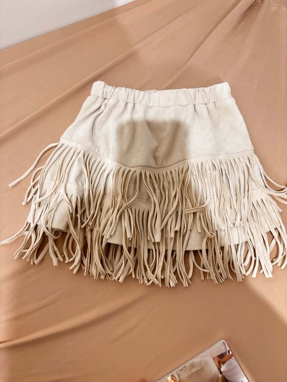 Unbranded Fuede Fringe Mini Skirt Size S Beige Western Festival